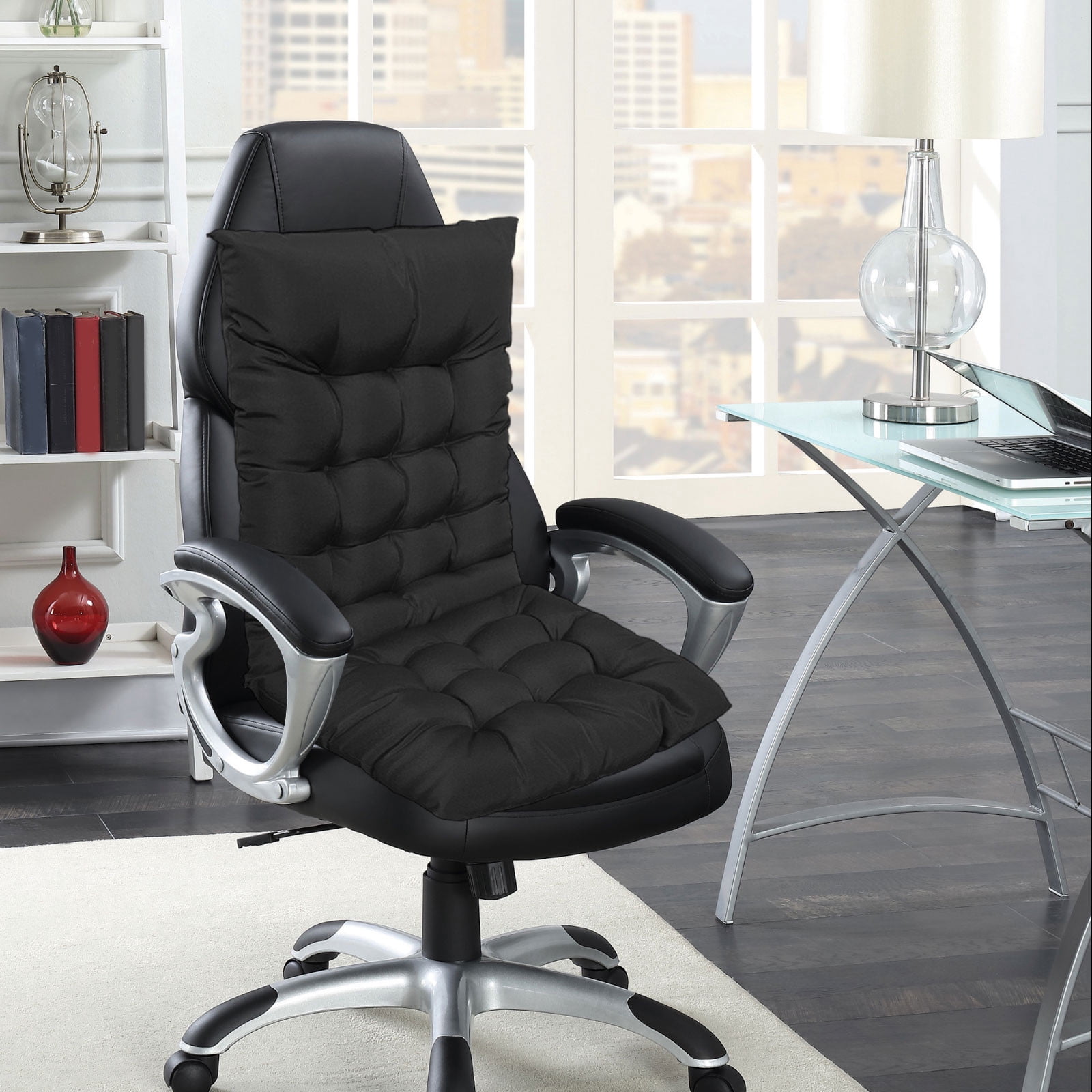 EazyTech High Back Seat Cushion for Indoor Outdoor, One-Piece Rocking Chair Cushions Lounger Chair Pad for Garden Patio Office Dorm Chair Black