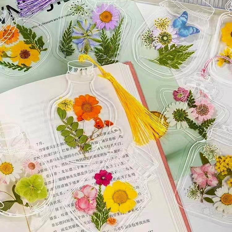 Transparent Dried Flower Bookmarks – 2026 Upgraded DIY Bookmark Making Kit with Clear Jars, Stickers & Page Clips