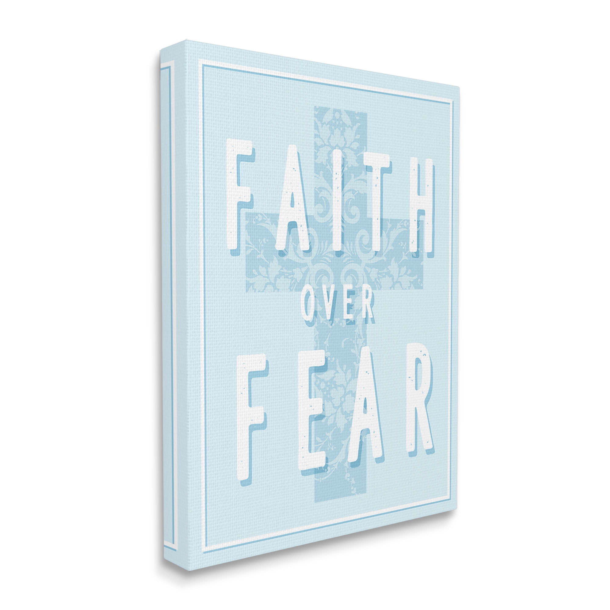 Stupell Industries Blue Faith Over Fear Inspirational Painting Gallery Wrapped Canvas Art Print Wall Art, 36 x 48