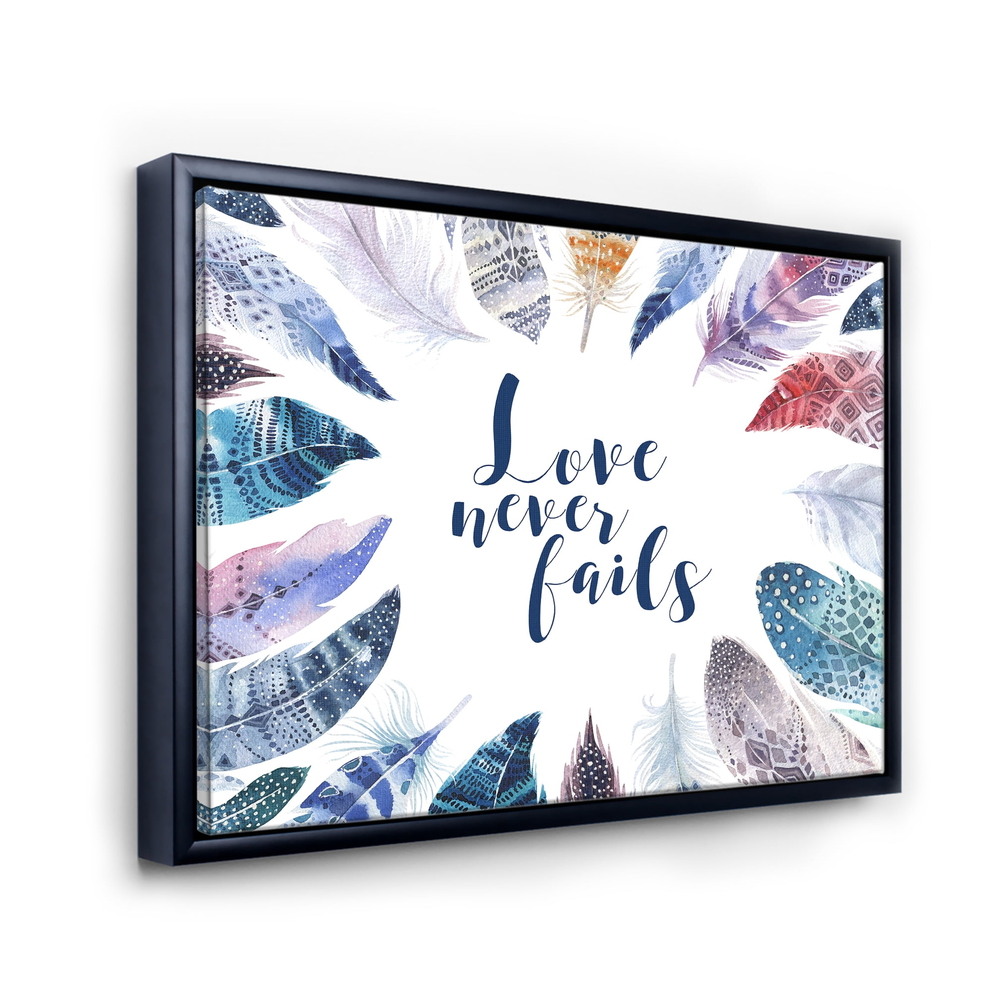 Inspiring Quote With Boho Feathers 32 in x 16 in Framed Painting Canvas Art Print, by Designart