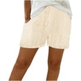 thumbnail image 3 of Women's Striped Summer Shorts With Pockets, Mid Waisted Loose Fit Pleated Casual Beach Shorts, Soft Stretchy Polyester Spandex Drawstring | TruHer,Yellow S, 3 of 9