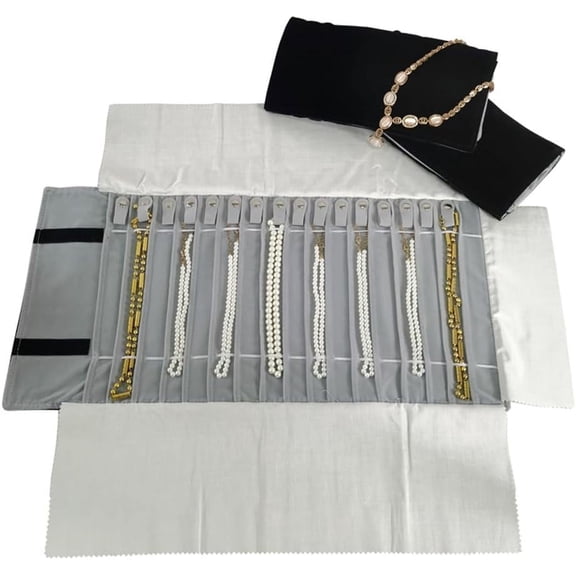 Portable Jewelry Roll Untangled Secure Necklace Travel Storage Bag Displays Holder 16 Chain