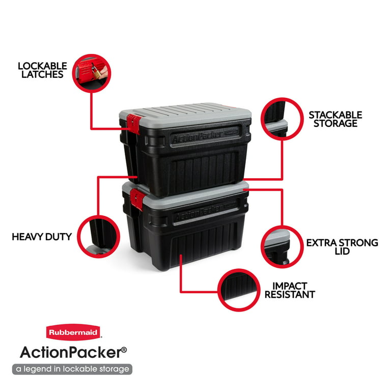 Rubbermaid 24 Gallon Action Packer Storage Box, Black