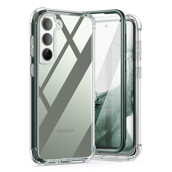 Suritch Clear Case for Samsung Galaxy S23 Plus, Shockproof Rugged Hard Shell with Screen Protector, Green Edge
