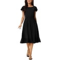 thumbnail image 2 of Vestido Casual de Verano para Mujeres INSPIRE CHIC con Bolsillos, Manga Corta con Volantes, Cuello Redondo, dobladillo con Volantes, Midi, Talla M, Negro, 2 of 6