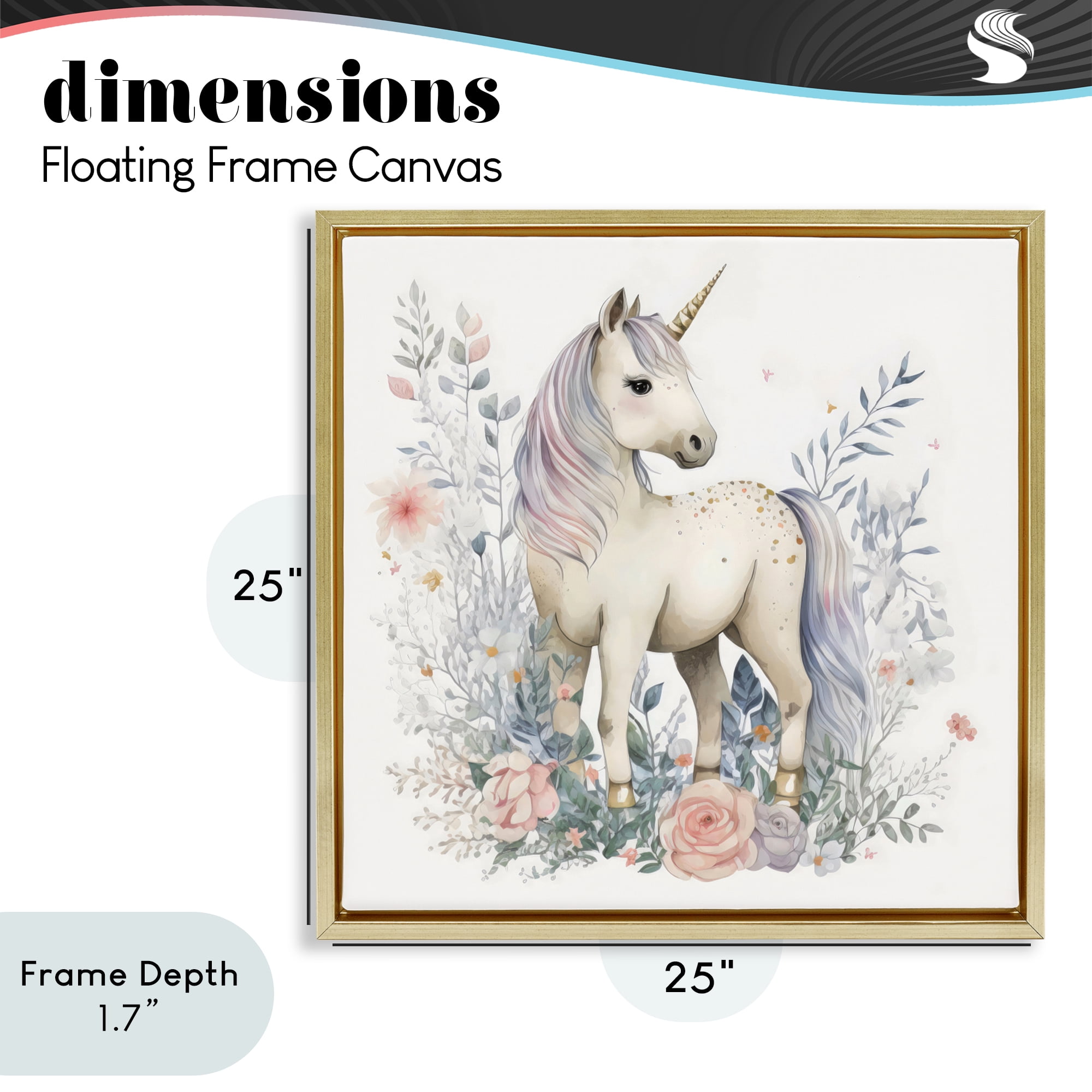 Stupell Industries Unicorn in Delicate Floral Forest Gold Framed Floater Canvas Wall Art, design by Creative Studio