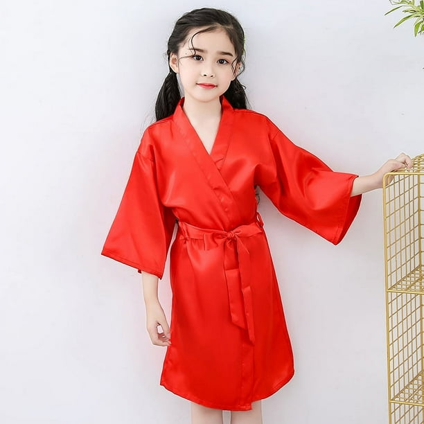 Pijamas de seda de hielo para niños, ropa de hogar fina de estilo japonés para niños, camisón de seda para niñas