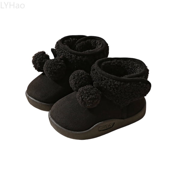 LYHao Winter Warm Snow Boots For Girls Cold Weather Outdoor Thermal Insulated Soft Sole Non Toddler Shoes Suitable For 18 Months To 4.5 Years Old ,Girls Boots Sizes 7 Black(18-24 Months)