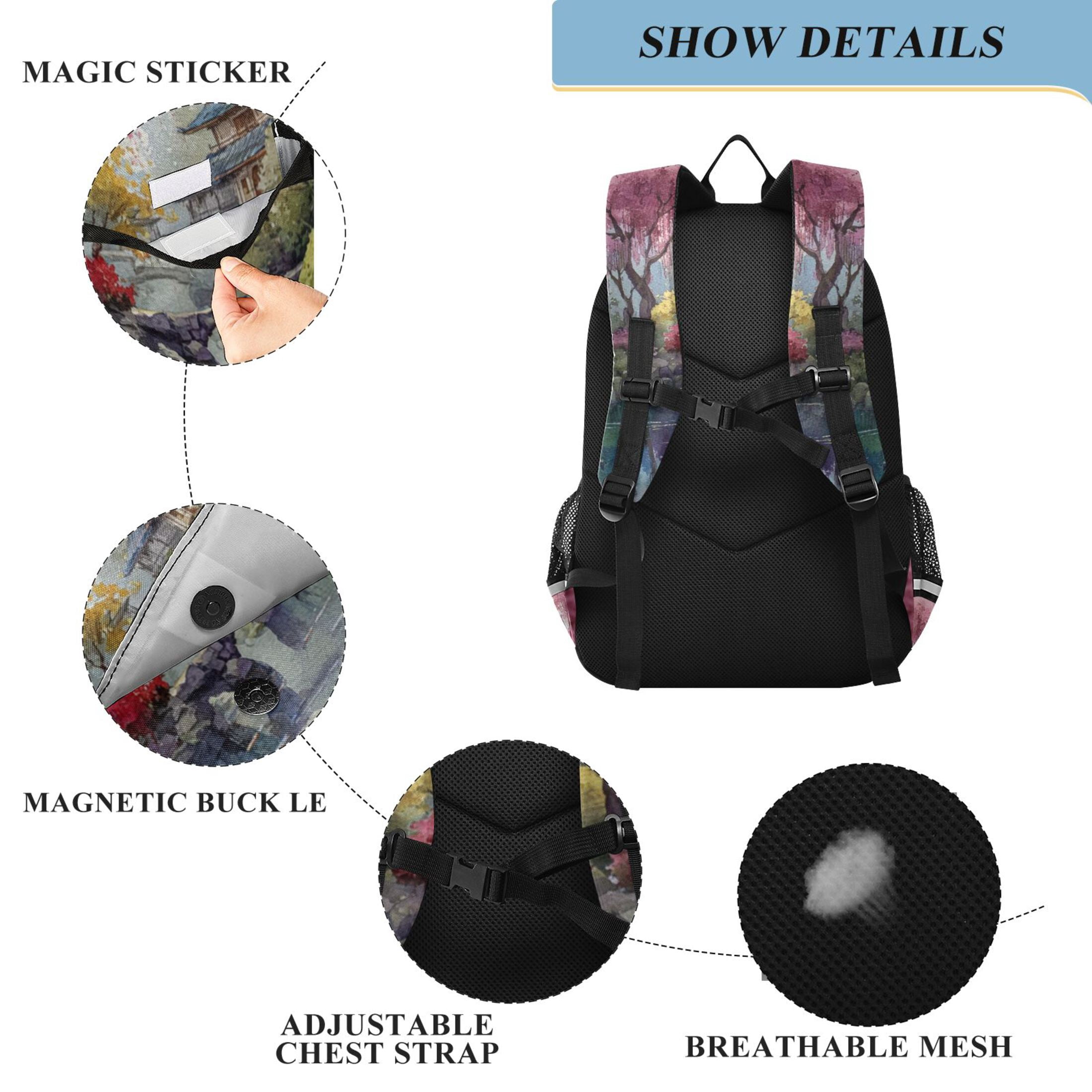 Backpack 12.9 *5.1 * 17.7 Inches Outing Backpack, Shopping Backpack, Travel Backpack Colorful Japanese Garden Cherry