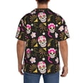 thumbnail image 3 of KLL Skull Daisy Print Men's Shirt Short Sleeve Button Down Summer Cuba Beach Shirts- 3X-Large, 3 of 5