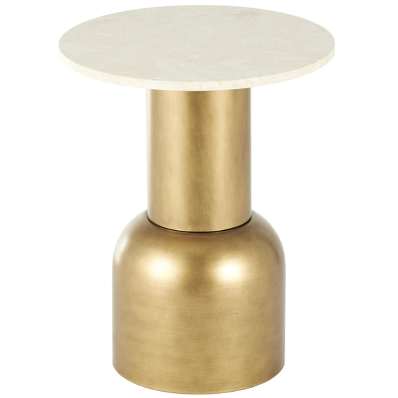 DecMode 16" x 20" Gold Metal Pedestal Accent Table with Cream Marble Tabletop, 1-Piece