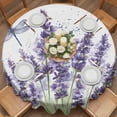 thumbnail image 2 of Purple Lavender Flower Round Tablecloth 60 inches Vintage Purple Lavender Floral Watercolor Dragonfly Waterproof Oil-Proof Table Cloth Round Table Cover for Holiday Party Picnic Dinner Decor, 2 of 9