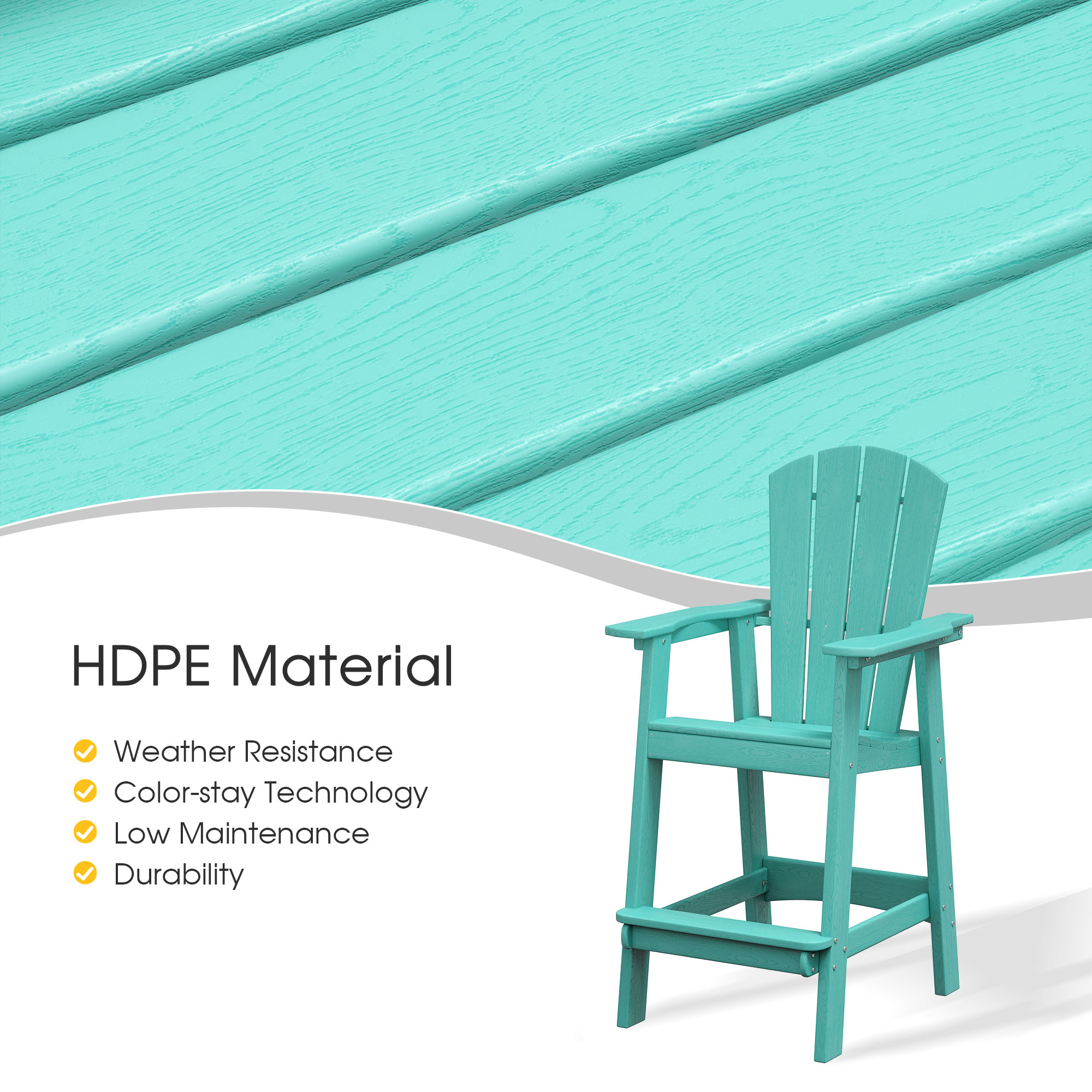 Vicllax Outdoor Tall Adirondack Chairs Beach Style HDPE for Garden 28.9"Lx22.6"Wx52.2"H
