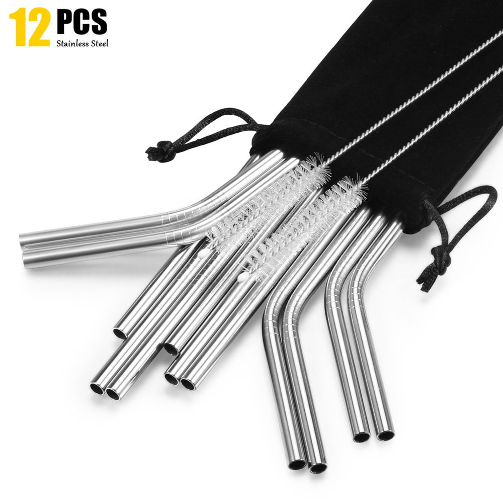 Stainless Steel Straws, Reusable Straws Set of 12, Metal Drinking Straws for 30oz 20oz Tumblers