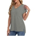 thumbnail image 6 of Fesfesfes Women's Fashion T-shirt Solid Color Slit Raglan Sleeve V-Neck Blouses Summmer Pullover Breathable Daily Wearing Tops(Gray,S), 6 of 6