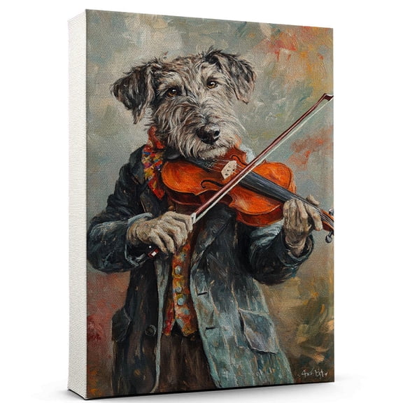 Scottish Deerhound Dog Playing Violin Stretched Canvas Size 8x12 – Vintage Style Scottish Deerhound Dog Art for Violin Fans, Great Gift for Dog Owners