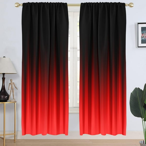 Red and Black Window Curtain Abstract Ombre Mens Gothic Striped Modern Art Aesthetic Fun Unique Minimalist Living Room Bedroom Window Drapes Treatment Fabric 1 Pair, 42" W x 84" L, Gradient