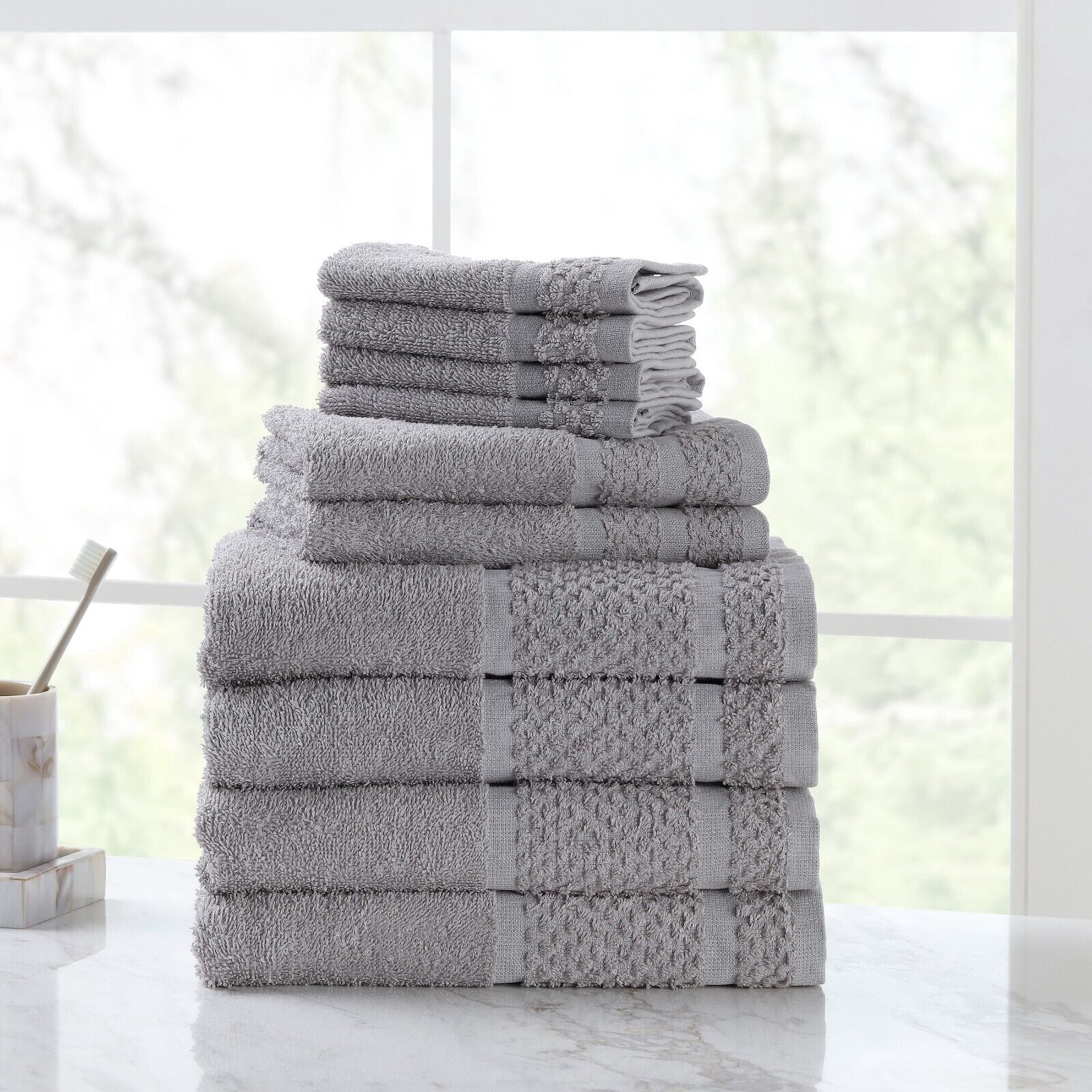 10 Piece Towel Set 100% Cotton Bath Towels Hand Towels Wash Soft Absorbent