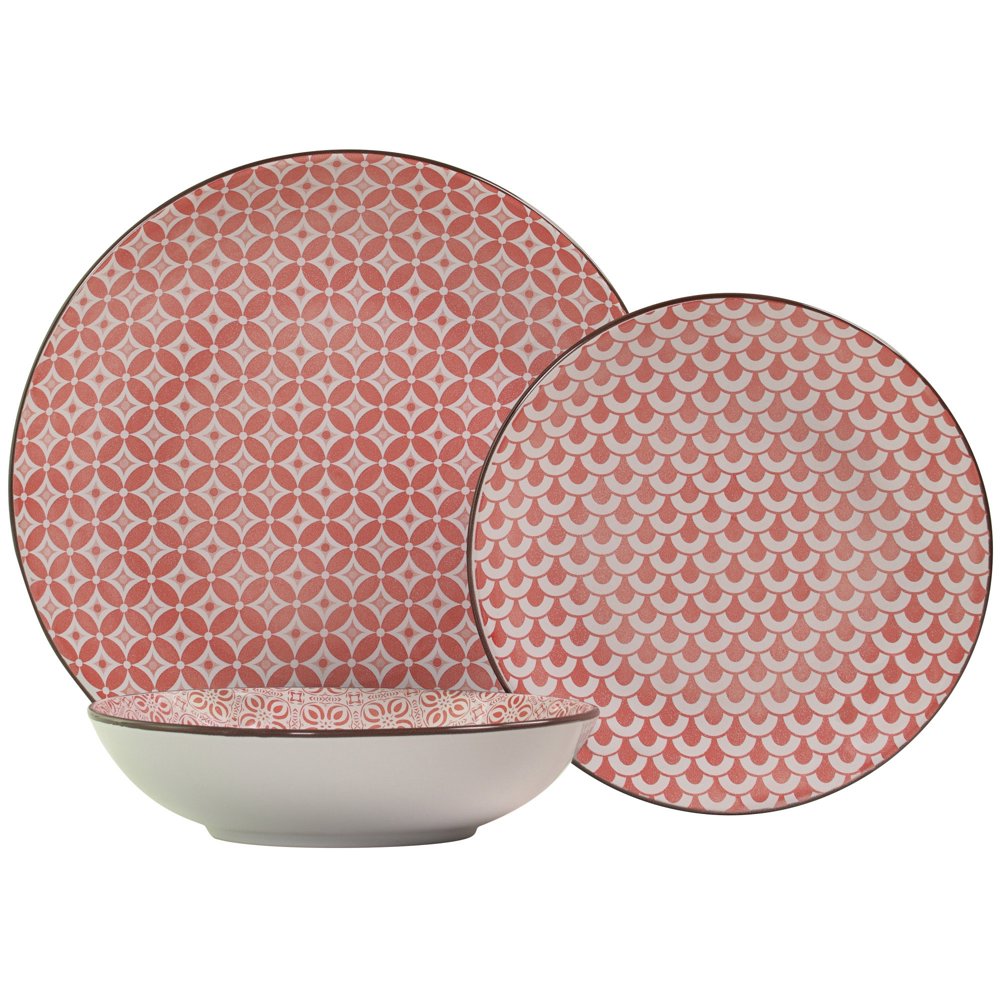 Mainstays 12Piece Round Stoneware Dinnerware Set, Red