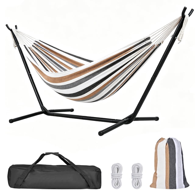Hamac Double de 9 Pi avec Support en Acier Gain de Place et Étui de Transport, Hamacs Robustes pour 2 Personnes, Capacité de 450 lb