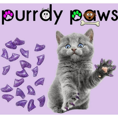 Purrdy Paws Soft Nail Caps pour chats, 40-Pack, Violet Glitter Holographic Kitten