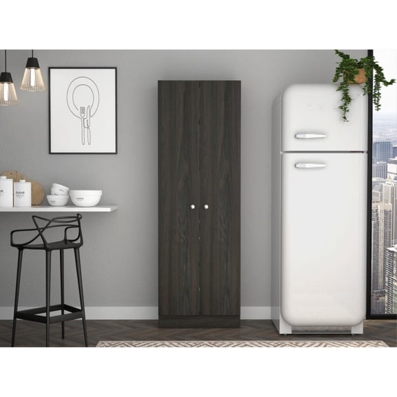 Depot E-Shop Dakari-Storage Single-Door Pantry Cabinet With 5 Internal Shelves, Carbon Espresso/ Black