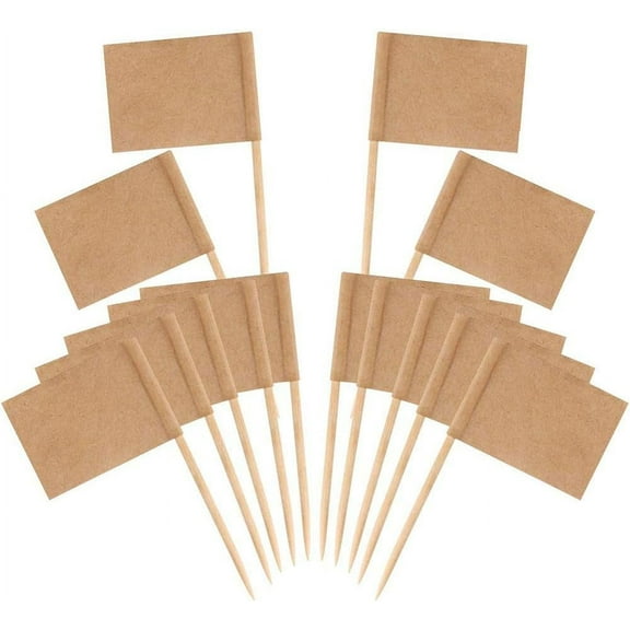 200 Pack Toothpick Flags Kraft Paper Flag Cheese Markers for Cupcake, Food, Fruit, Party Decorations