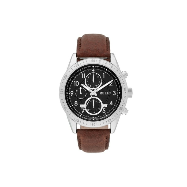 Relic Relic by Fossil Men's Mahoney Multifunction Silver and Brown Leather Watch