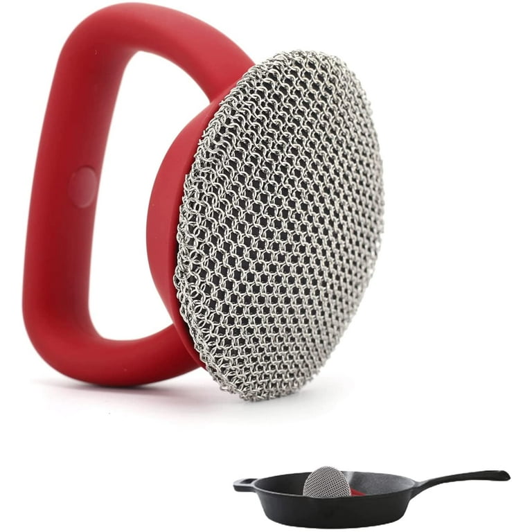 Cast Iron Cleaner Chainmail Scrubber with Pan Scraper, Ergonomic