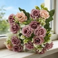 thumbnail image 4 of 15 Stem Artificial Rose Bouquet Dusty Pink Mauve Flowers for Home Decor Wedding Centerpieces, 4 of 5