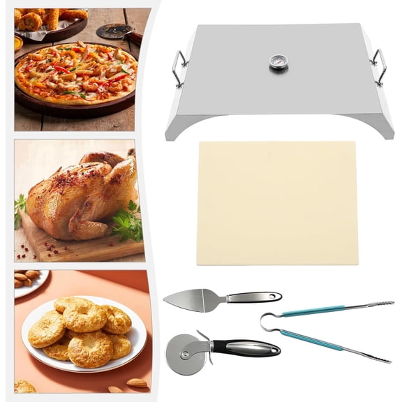 Universal Open Faced Grill Top Pizza Oven Kit, Stainless Steel Grill Pizza Oven with Stone for Most Gas Grills and Pellet Grills Griddles Firepit Kit, (21.65x15.04x3.54 inches)