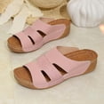 thumbnail image 6 of Pink Wedge Sandals for Women PU Faux Leather Comfortable Cushioned Footbed Slip On Slide Sandals Non Slip Casual Summer Beach Shoes,Size 8.5, 6 of 9