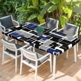 thumbnail image 2 of Navy Blue Black Geometric Table Cloths for 3 Foot Rectangle Tables, Modern Color Block Abstract Patio Waterproof Elastic Fitted Tablecloths, Washable Rectangular Table Cover for Camping, 2 of 8