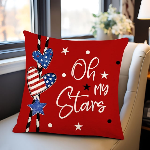 Fiudx Funda de Almohada Del Día de La Independencia, Funda de Algodón con Diseño Patriótico, Desmontable y Fácil de Limpiar, Cojín Multifuncional para Sofá, Ideal para Reuniones Familiares y Acampada