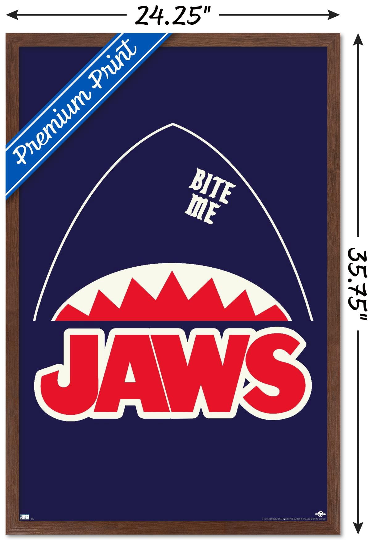 Jaws - Minimalist Logo Wall Poster, 22.375" x 34", Framed
