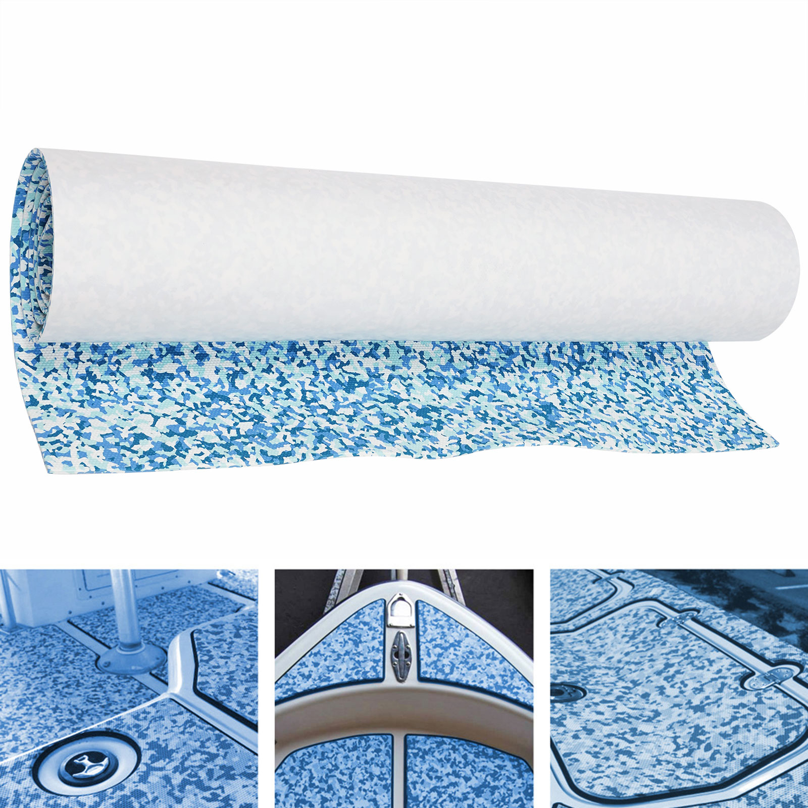 EVA Floor Mat with Glues on its Back for Boat Decks, RV Floors, Kayak Decks, Yacht Floors, Floating Docks, Surfboards, Golf Carts, Car Floors, and More (Blue White Camouflage)