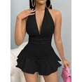 thumbnail image 2 of Women'S Summer Halter Backless Mini Dress Flowy Sleeveless V Neck Back A Line Casual Sun Dresses Black S, 2 of 9