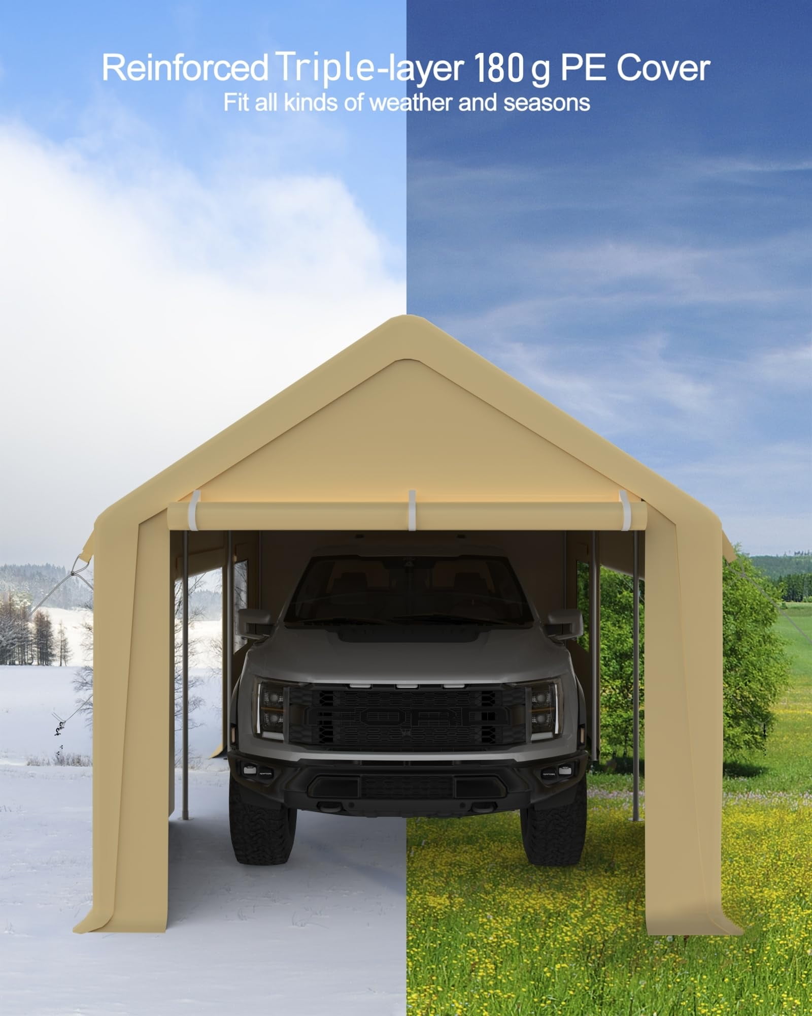 12x20 ft Heavy Duty Carport, Portable Garage with Roll-up Windows & Removable Sidewalls & Doors, Car Canopy with All-Season Tarp for Car Boat Truck Motorcycle