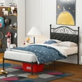 thumbnail image 2 of Yoneston Twin Size Metal Platform Bed Frame with Faux Leather Upholstered Headboard & 11" Under-Bed Storage, Black, 2 of 10