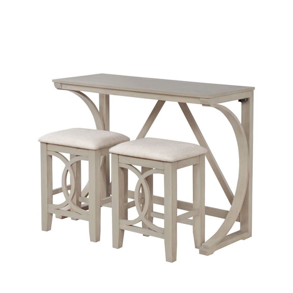 Best Master Furniture Dappelle 3-Piece Pub Dining Set with USB-A & USB-C Ports in 1 Box, Antique White