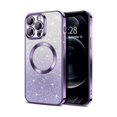thumbnail image 1 of 0829 pour iPhone 12 Pro Max Étui Transparente Magnétique Pailletée Étuis de Téléphone [Compatible avec MagSafe] Protecteur d'Objectif de Caméra Complet Mince Dégradé Étincelant Plaqué Luxe Antichoc Couverture Protectrice Femmes, Violet, 1 of 1