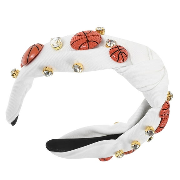 PAMINGONO Rhinestone Basketball Charm Knot Headband White Fabric 1Pack 6.7X5.5X1.6In