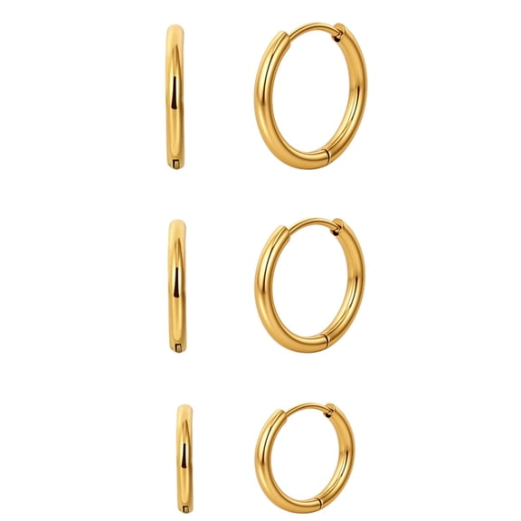 STING Hoop Earrings Set for Women Multi Size 3 pairs Huggie Hoops Stainless Steel Yellow Hypoallergenic Gift for Her