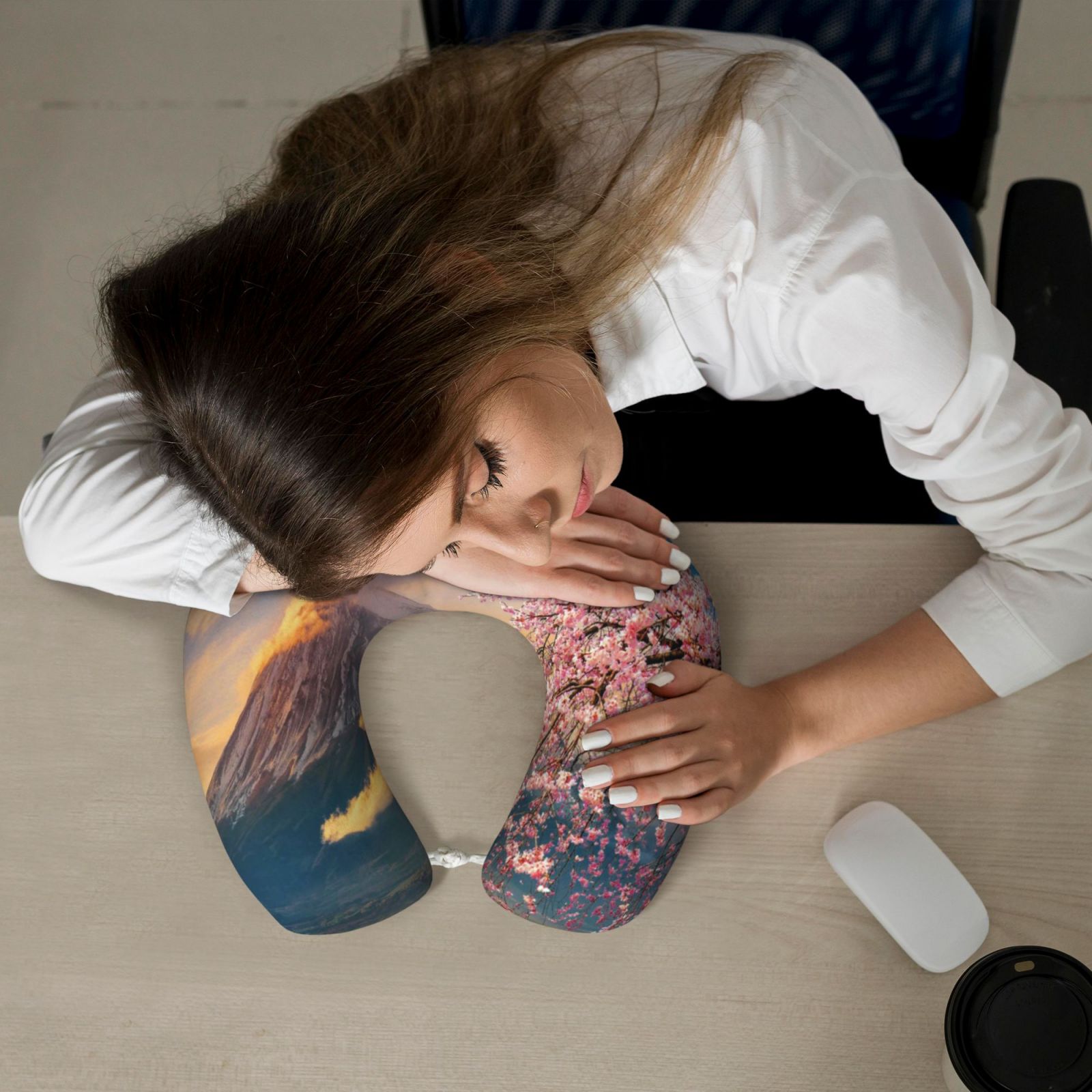 Xecao Cherry Blossoms Print Memory Foam Cervical Neck Pillow Versatile U-Shaped Pillows for Home,Office,Camping,Travelling,Soft Washable Cover
