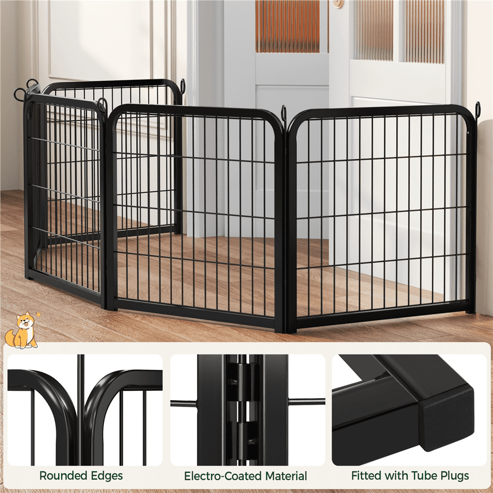 Alden Design 25″ Tall 6 Panels Metal Dog Playpen Fence for Outdoor Indoor, Black
