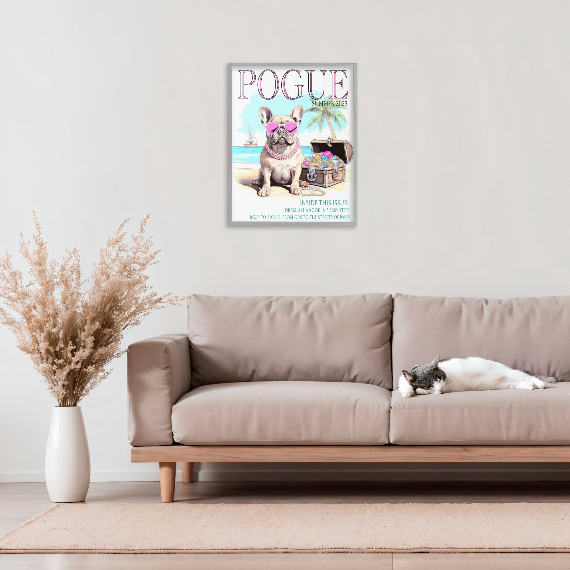 Stupell Industries Pogue Summer Dog Fashion Gray Framed Giclee Art, design by Grotto Studios