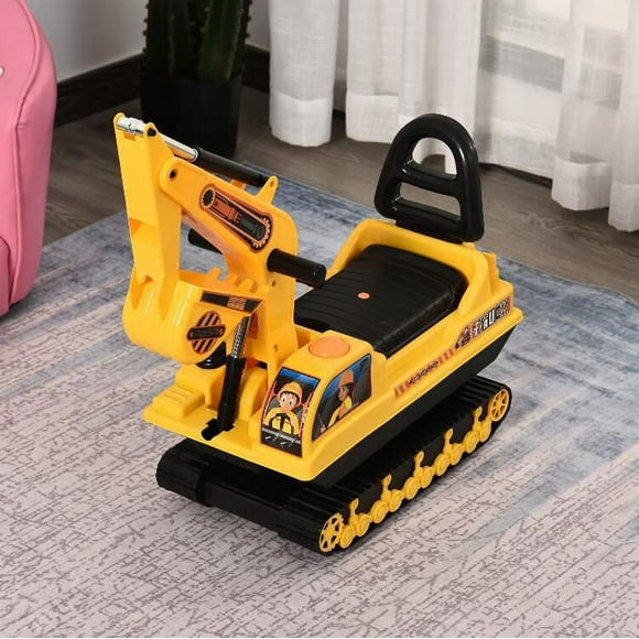 Qaba Ride On Excavator Toy Tractors Digger Movable Scooter Walker Pretend Play Toddler No Power Construction Truck Basket Storage For Boys Girls 3-8 Years Old Yellow Black