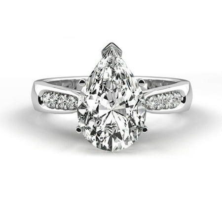 18K White Gold Engagement Ring Natural Diamond 1.17 Carat Weight Pear G