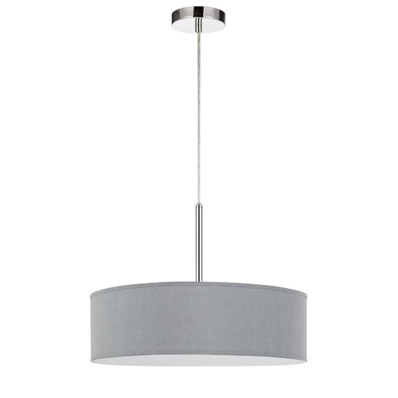 Cal Lighting Dimmable Fabric Pendant with Drum Shade in Gray/Silver