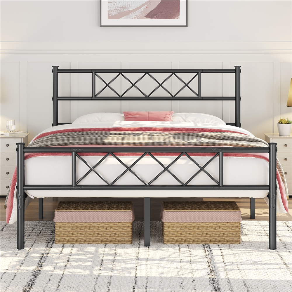 Renwick Metal Platform Bed Frame with Headboard and Footboard, Full Size, Black